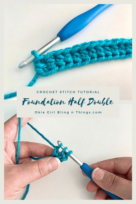 How to Foundation Half Double Crochet (FHDC) - Crochet Stitch Tutorial - OkieGirlBling'n'Things Okie Girl, Foundation Half Double Crochet, Crochet Chain Stitch, Crochet Stitch Tutorial, Crochet Tutorial Pattern, Crochet Classes, Crochet Hack, Quilted Blanket, Half Double Crochet Stitch