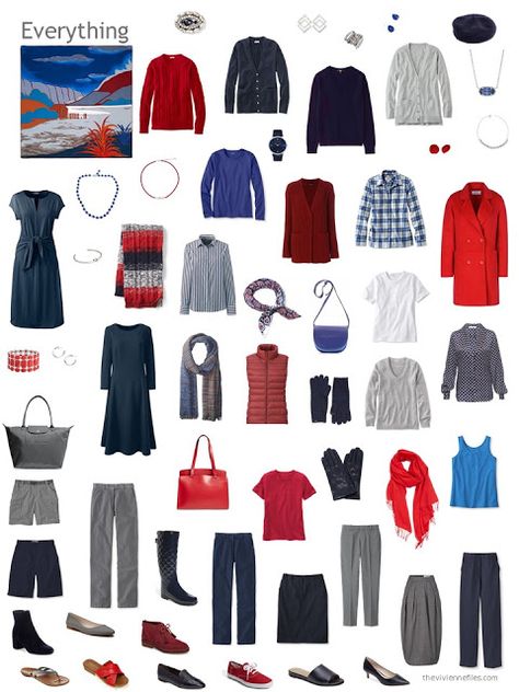 capsule wardrobe in shades of blue, grey, and shades of red Capsule Packing, Plus Size Minimalist Wardrobe, Capsule Wardrobe How To Build A, Bermuda Cruise, Plus Size Capsule Wardrobe, Minimalist Wardrobe Capsule, Build A Capsule Wardrobe, The Vivienne Files, Vivienne Files