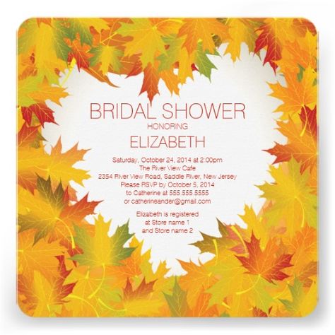 Modern Heart Fall Leaves Bridal Shower Invitation Autumn Wedding Invites, Autumn Bridal Shower, Fall Bridal Shower Invites, Autumn Bridal, Bridal Invitations, Fall Bridal Shower, Fall Wedding Invitations, Christmas Invitations, Autumn Wedding