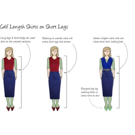 Calf length skirt, short legs Long Pencil Skirts, Calf Length Skirt, Wardrobe Styling, Blue Skirts, Long Pencil Skirt, Calf Length Skirts, Body Proportions, Short Torso, Style Coach