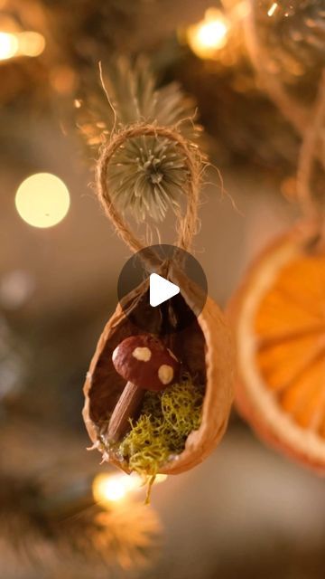 Sibia Torres Padilla | DIYs on Instagram: "Just a simple little walnut shell DIY mushroom ornament 
#diychristmas #lowwastechristmas" Shell Christmas Ornaments, Walnut Shell Crafts, Diy Mushroom, Shell Diy, Shells Diy, Walnut Shell, Shell Crafts, Christmas Diy, Christmas Crafts