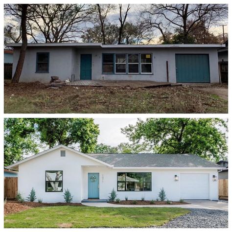 House Exterior Before And After, House Makeovers, Home Exterior Makeover, Exterior Makeover, Gable Roof, Painted Brick, Decks And Porches, Dream Homes, Fixer Upper