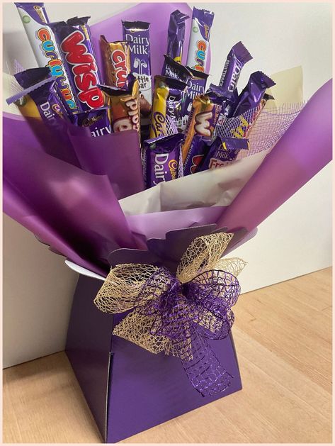 [PaidAd] Welcome To Sweetbouquetsgifts - Our Chocolate/Sweet Bouquets Are Handmade And Gift Wrapped In Clear Cellophane With A Beautiful Fabric Bow And Ribbons That Compliment The Bouquet. - Cadburys Chocolate Variety Bouquet, Cadbury's Selection Box, Cadburys Chocolate Bouquet, Chocolate Bouquet, Gifts For Him And Her, Cadburys - We Carefully Arrange And Package Our Chocolate To Ensure It Arrives In Perfect Condition. We Do Not Damage Or Skewer The #chocolategiftsbasket Handmade Gift Baskets, Handmade Chocolate Bouquet Ideas, Chocolate Gift Basket Ideas, Sweet Business, Boyfriends Birthday Ideas, Bouquet Chocolate, Easy Birthday Gifts, Sales Ideas, Chocolate Flowers Bouquet