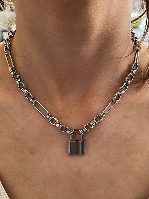 It is bold and will stand you out from the crowd. #cutenecklace #padlocknecklace #giftideas #valentinesdaygift #menjewelry Men Chain Necklace, Custom Silver Jewelry, Men Chain, Padlock Necklace, Braided Necklace, Women Necklace, Cute Necklace, Etsy Sales, Necklace Women