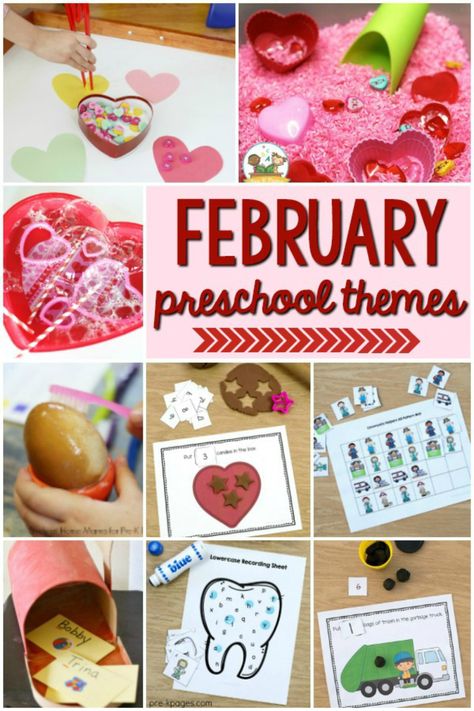 February Preschool Themes for preschool February Preschool Themes, February Crafts For Kids, Valentine Literacy Activities, Valentine Math Activities, February Lesson Plan, February Preschool, Classroom Valentines Party, February Lessons, Kindergarten February