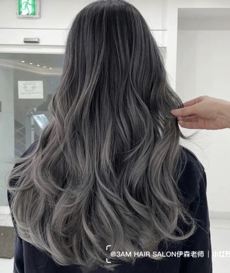 Smokey Hair Color, Ash Grey Balayage, Ash Gray Balayage, Asian Hair Dye, Balyage Hair, Dark Grey Hair, Gray Balayage, Grey Hair Dye, Ash Hair