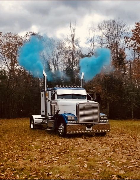 Gender Reveal Ideas Truck Theme, Semi Truck Gender Reveal Ideas, Snowmobile Gender Reveal, Trucker Gender Reveal Ideas, Gender Reveal Truck, Semi Gender Reveal, Semi Truck Gender Reveal, Farmer Gender Reveal Ideas, Gender Reveal Ideas Car Theme