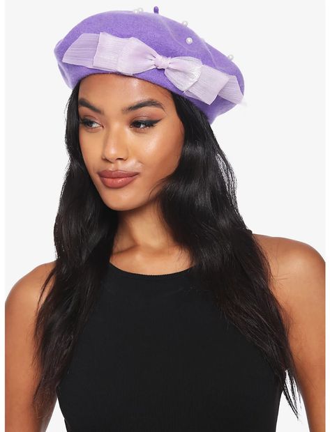 Purple Pearl & Bow Beret Purple Beret, Hijabi Fits, Pearl Bow, Purple Pearl, Elevate Your Look, Hot Topic, Accessories Hats, Lavender, Purple