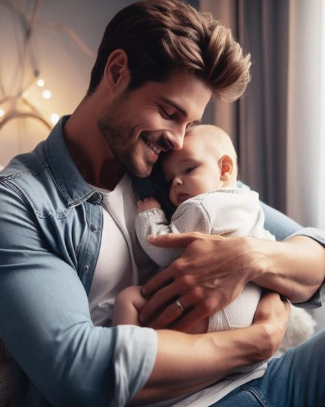 Man Holding Baby, Father Holding Baby, Blonde Babies, Smiling Man, Baby Drawing, Holding Baby, Book Character, Heart Pictures, Blonde Guys