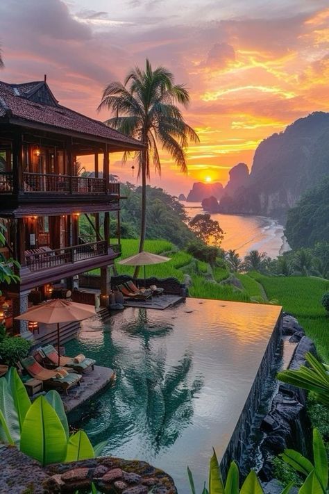 Thailand Vision Board, Travel Goals Aesthetic, Thailand Travel Aesthetic, Aesthetic Resort, Rustic Resort, Nature Moodboard, Thailand Resort, Thailand House, Thailand Villa