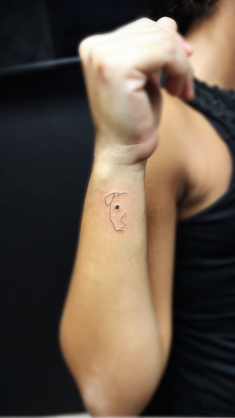 Tattoo dog #tattoo #dog #pitbull #pitbulllove Dog Memorial Tattoos Pitbull, Tiny Pitbull Tattoo, Dog Memorial Nails, Pitbull Dog Tattoo Ideas, Creative Dog Tattoo Ideas, Dog With Ball Tattoo, Custom Dog Tattoo, Minimalist Pitbull Tattoo, Staffy Outline Tattoo