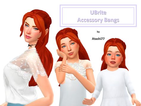 UBrite Accessory Bangs: | Atashi77 on Patreon Sims Videos, Sims 4 Mm Cc, Sims 4 Cc Skin, Sims 4 Expansions, Hairstyle Tutorials, Sims Games, Sims 4 Mm, Sims Hair, Sims 4 Cas