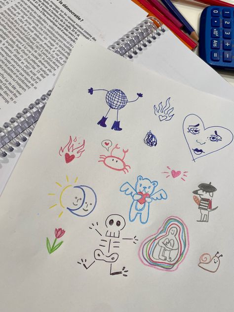 Doodles At School, Text Drawing Words, Cute Scribbles Aesthetic, Doodles On School Work, Colorful Doodles Aesthetic, School Doodles Drawings Aesthetic, Daily Doodle Ideas, Doodles To Draw In School, Doodle Page Aesthetic