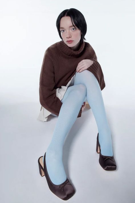 SHOP ALL – SANDY LIANG Blue Autumn, Pattie Boyd, Vintage Trench Coat, Blue Tights, Uniform Dress, Bridget Jones, Colored Tights, Sharon Tate, Three Cats