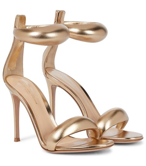 Gianvito Rossi - Bijoux 105 leather sandals | Mytheresa Silver Heel, Gold High Heels, Ankle Strap High Heels, Super High Heels, Metallic Sandals, White Heels, Stiletto Sandals, Leather High Heels, Gold Heels