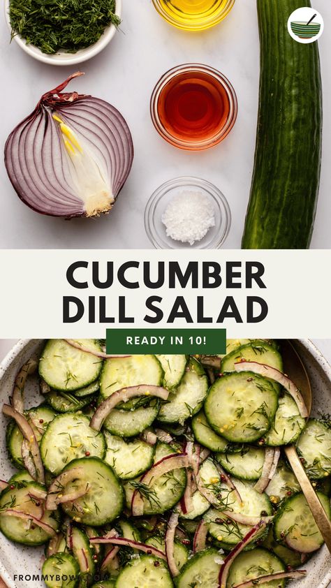 This Cold Cucumber Dill Salad is the perfect refreshing, crunchy snack or side dish to enjoy on a hot summer day. All you need is a handful of simple ingredients. Vegan & Gluten-Free. How To Store Cucumbers, Gluten Free Dressing, Cucumber Dill Salad, Cucumber Dill, Gluten Free Sides, Persian Cucumber, Veggie Sandwich, Crunchy Snack, White Bean Soup