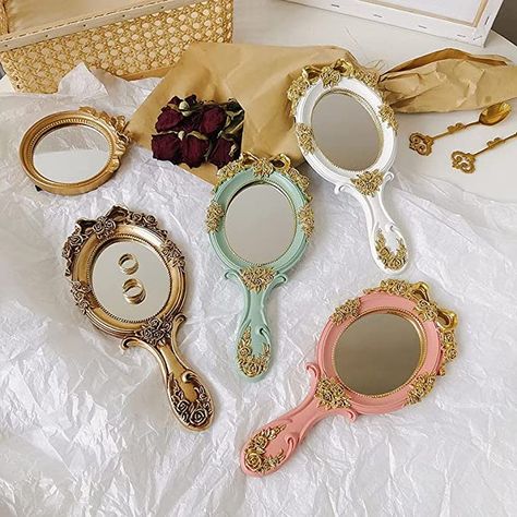 Vintage Makeup Vanities, European Palace, Golden Mirror, Portable Mirror, Makeup Vanity Mirror, Handheld Mirror, Glass Vanity, Portable House, Cosmetic Mirror