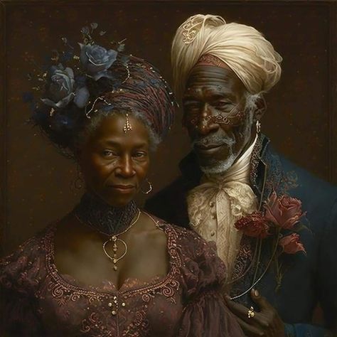 Robot dreams of beauty Black Renessaince Art, Black Royalty Painting, Old Black Woman Art, Afro Victorian Aesthetic, Black Aristocrats, Afro Victorian, Dark Baroque Art, Black Royalty Aesthetic, Black Rococo