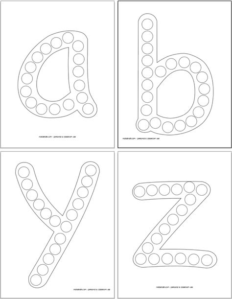 These free printable lowercase alphabet dot marker pages are a fun and easy alphabet activity for toddlers and preschoolers! Alphabet Dot Painting Free Printables, Alphabet Do A Dot Printables Free, Dot Alphabet Free Printable, Letter Dot Printables Free, Lower Case Letters Printable Free, December Homeschool, Dot Markers Art, Marker Coloring Pages, Abc Preschool