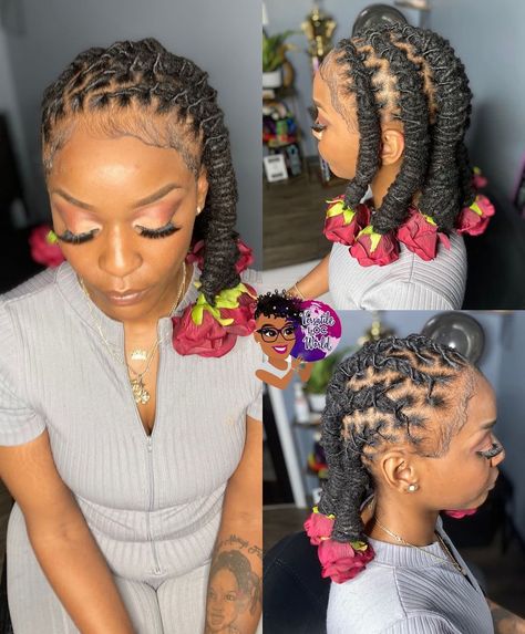 Loc Petal Styles, Locs With Shaved Sides, Jewel Hair, Dreads Styles For Women, Natural Hair Gel, Locs Styles, Natural Hair Diy, Short Locs Hairstyles, Dreadlock Style