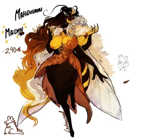 Hot Monster Art Woman, Manticore Character Design, Female Creature Art, Monster Concept Art Female, Bug Human Hybrid, Bee Hybrid Oc, Chimera Ant Oc, Bee Human Hybrid, Insect Monster Art