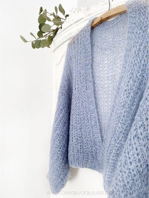 Knitted Mohair Cardigan – CLOUD CARDI – Pattern and tutorial Mohair Sweater Pattern, Gilet Mohair, Bind Off Knitting, Ladies Cardigan Knitting Patterns, Mohair Sweater Knit, Crochet Free Patterns, Cloud Light, Knit Clothing, Pull Mohair