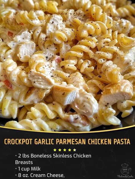 Paolina Kitchen Crockpot Garlic Parmesan Chicken Pasta, Crockpot Garlic Parmesan Chicken, Chicken Pasta Sauce, Parmesan Garlic Sauce, Garlic Chicken Crockpot, Garlic Parmesan Chicken Pasta, Parmesan Chicken Pasta, Crockpot Chicken Parmesan, Creamy Parmesan Chicken