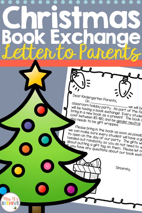 Preschool Christmas Book Exchange, Christmas Letter Review Preschool, Classroom Christmas Book Exchange, Class Christmas Party Letter To Parents, Christmas Book Exchange Letter, Christmas Parent Involvement Ideas, Kids Christmas Gift For Parents, Kindergarten Parent Gifts Christmas, Christmas Book Exchange For Kids