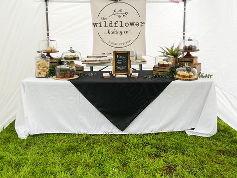 Our booth for the farmers market Bakery Table Display Farmers' Market, Crate Market Display, Vendor Booth Banner Ideas, Artisan Market Booth, Rustic Farmers Market Display, Farmers Market Table Decor, Table Market Display, Farmers Market Cookies Display, Cookies Booth Display