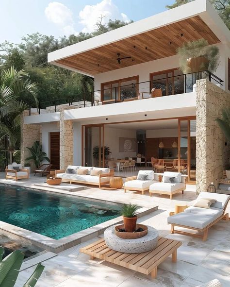 Bali House, Backyard Remodel, Beautiful House Plans, Modern House Exterior Colors, Beach House Design, Design Exterior, Luxury Homes Dream Houses, Dream House Interior, Dream House Exterior