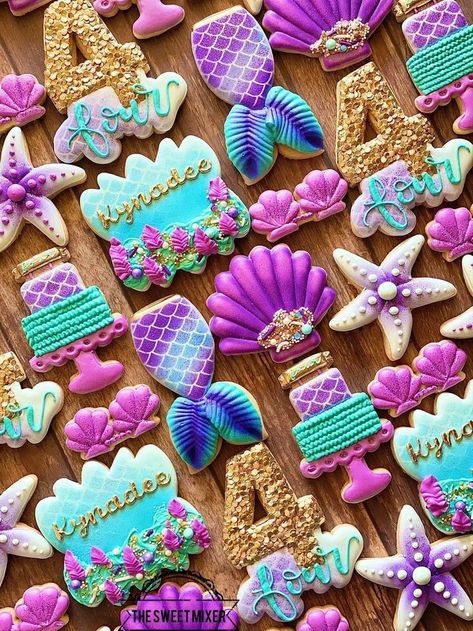 Mermaid cookies decor inspo, Mermaid cookies decorating ideas, cute cookies for kids birthday, cute cookies ideas, cookies decorating ideas, cookies decor inspo Mermaid Cookies Decorated, Mermaid Sugar Cookies, Mermaid Baby Shower Decorations, Mermaid Cookies, Decorate Cookies, Cookies Ideas, Sugar Cookie Icing, Mermaid Baby Showers, Cookie Icing