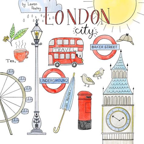 London Doodles Easy, London Travel Journal Ideas, London Journal Ideas, London Travel Journal, London Scrapbook Ideas, London Drawing Easy, London Painting Easy, London Drawing Sketches, London Landmarks Illustration