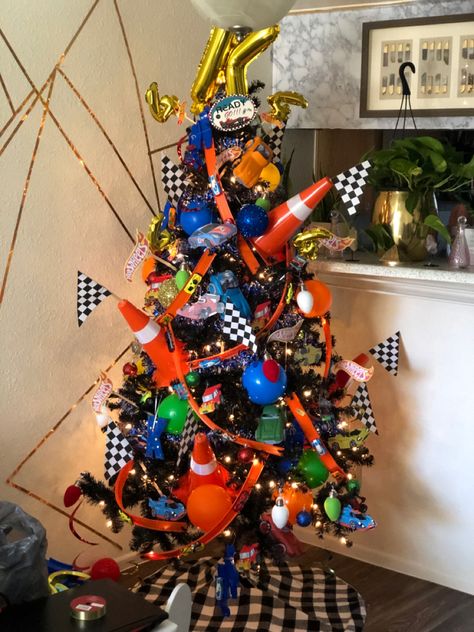 Cars Theme Christmas Tree, Hot Wheel Christmas Tree, Monster Truck Christmas Tree, Hot Wheels Christmas Tree, Car Rally, Junior League, Mini Tree, Christmas Inspo, Grinch Christmas