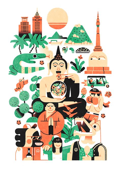 Thai Decor, Thailand Backpacking, Thailand Art, Thai Art, Graphic Wallpaper, Travel Illustration, Animation Studio, Fine Arts Posters, Urban Art