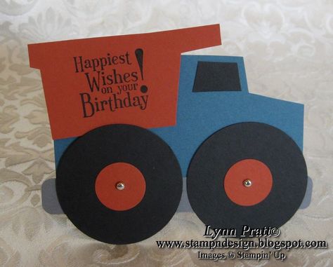 Dump Truck FREE template by lpratt - Cards and Paper Crafts at Splitcoaststampers Playgroup Ideas, Auto Party, Cards Masculine, Punch Art Cards, Cadeau Parents, Construction Vehicle, Birthday Cards For Boys, Boy Cards, Baby Boy Birthday