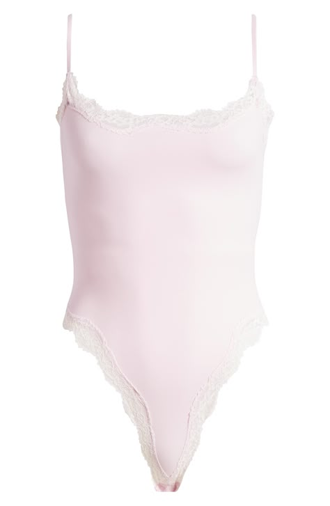 Love to layer in this buttery-soft cami bodysuit crafted with romantic lace trim from Kim Kardashian's SKIMS. Scoop neck Adjustable straps Lined gusset 74% polyamide, 26% elastane Machine wash, tumble dry Imported Cute Spaghetti Strap Tops, Body Suits, Cami Bodysuit, Pink Bodysuit, Fits Clothes, Scooped Neckline, Corded Lace, Cute Preppy Outfits, Lace Camisole