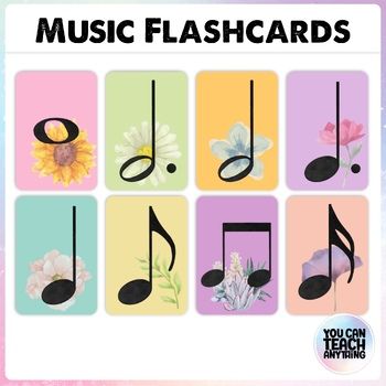 Music Notation Symbols Flashcards Includes Notes Rests and Clefs | Pretty Floral Whole Note Symbol, Music Flashcards, Music Notation, Printable Flash Cards, Music Student, Learn Music, Music Charts, Music Theory, Music Lessons