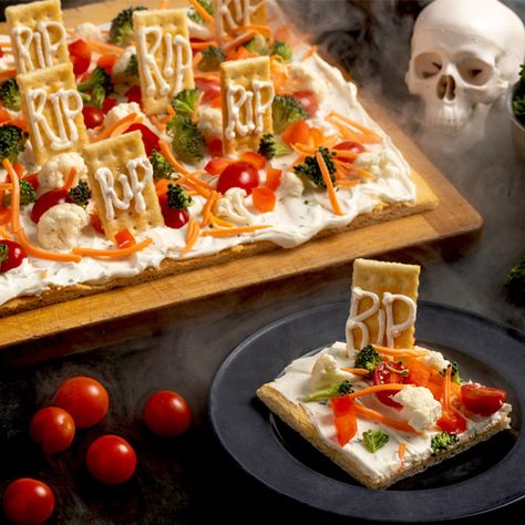 Graveyard Veggie Pizza Totinos Pizza Rolls, Spooky Graveyard, Halloween Foods, Butter Crackers, Halloween Treats Easy, Flavored Butter, Healthy Snacking, Crescent Dough, Veggie Pizza