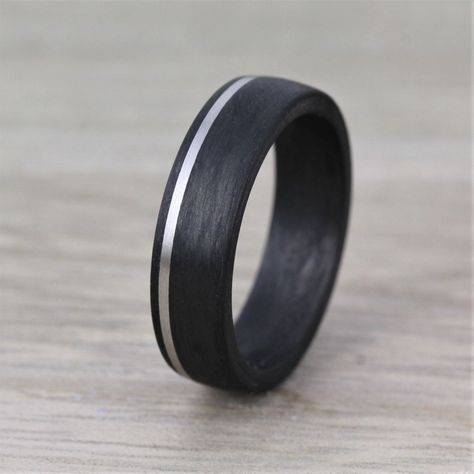 Carbon Fiber Wedding Band, Groom Rings, Palladium Ring, Wide Wedding Rings, Carbon Fiber Rings, Hand Wound, Wood Ring Box, Meteorite Ring, Bronze Ring