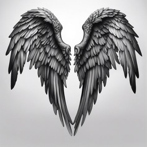 Evil Angel Wings Tattoo, Realistic Angel Wings, One Winged Angel, Wings Tattoo Design, Angel Wings Tattoo On Back, Christus Tattoo, Stippling Tattoo, Dark Angel Wings, Wing Tattoos On Back