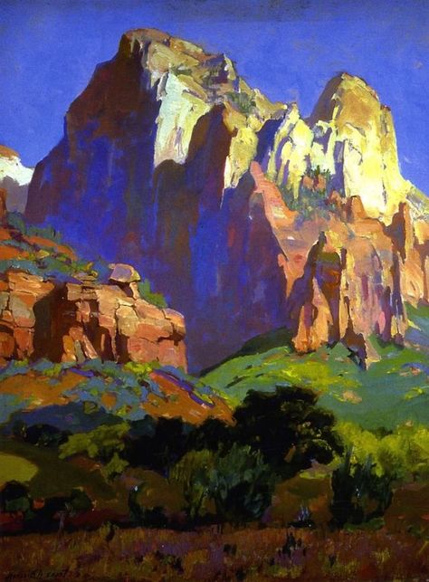 Franz Bischoff, California Impressionism, Famous Landscape Paintings, Mountains And Trees, Magic Mountain, Illustration Styles, Desert Art, American Painting, Southwest Art