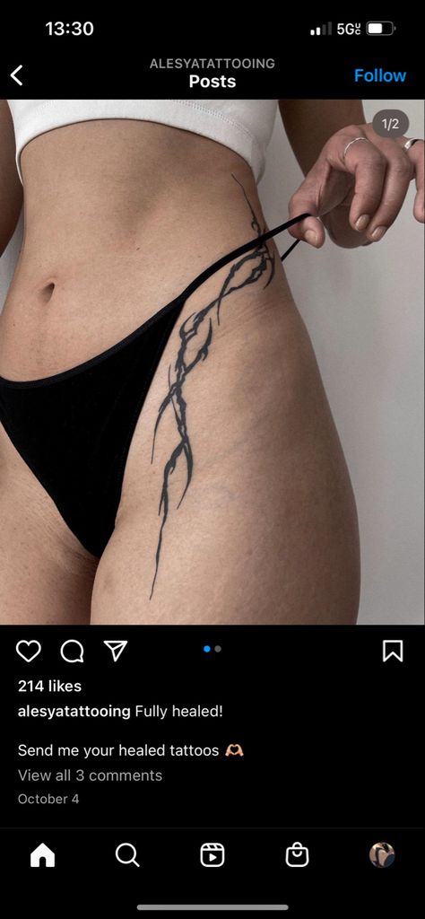 High Knee Tattoo, Hip To Side Tattoos Women, Neotribal Hip Tattoo, Women V Line Tattoo, Red Heart Tattoo On Bum Cheek, Y2k Hip Tattoo, Cyberciligism Tattoo Back, Hip Stomach Tattoo, Diagonal Back Tattoo