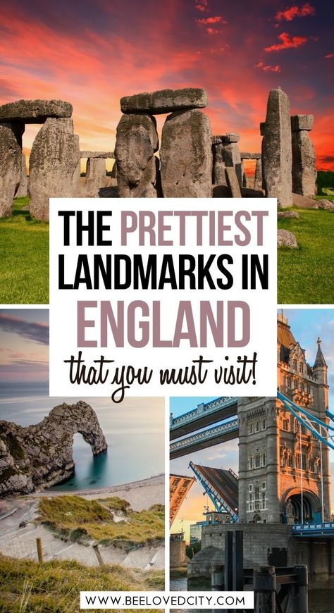 Discover the most beautiful and famous landmarks in England! England travel guide | Things to do in england | places to see in england | beautiful places in england | landmarks in england | England travel tips | England bucket list | england travel itinerary | things to do in northern england | pretty places in england | places to visit in england England Travel Tips, Things To Do In England Bucket Lists, Places To Visit In England Bucket Lists, England Must See Places, Places To Go In England, Best Places To Visit In England, Jurassic Coast England, England Beautiful Places, England Landmarks