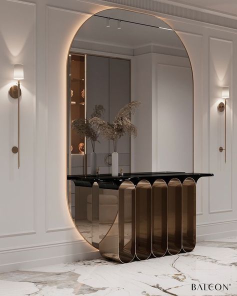 Console Design Modern, Foyer Ideas Entryway, Luxury Mirrors, Console Table Styling, Console Table Decorating, Entryway Table Decor, Mirrored Console Table, Modern Entryway, Entryway Console Table