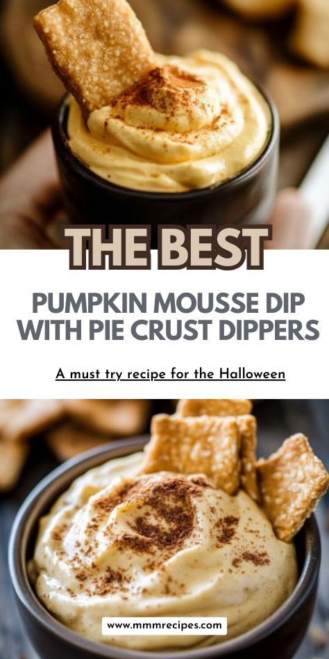 Elevate your holiday party with this Pumpkin Mousse Dip paired with buttery Pie Crust Dippers! Creamy, rich, and full of seasonal flavors, this treat is the ultimate crowd-pleaser. Click to get the recipe! Pie Crust Dippers, Halloween Pumpkin Recipes, Holiday Party Treats, Halloween Snack Mix, Buttery Pie Crust, Pumpkin Mousse, Leftover Pumpkin, Instant Pudding Mix, Halloween Appetizers