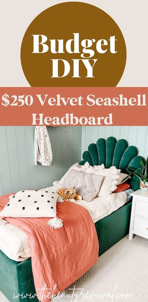 Diy Kids Headboard, Girls Headboard, Art Deco Headboard, Bed For Girls Room, Diy Bed Headboard, Boho Velvet, Boho Headboard, Shared Girls Room, Diy Girls Bedroom