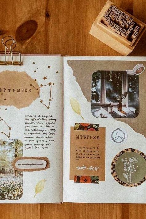 vintage ideas for scrapbooking Bujo Vintage Theme, Aesthetic Scrapbook Ideas Layouts, Modern Scrapbook Ideas, Aestethic Journal, Vintage Bullet Journal, Brown Aesthetics, Travel Journal Scrapbook, Bullet Journal Paper, Diy Journal Books