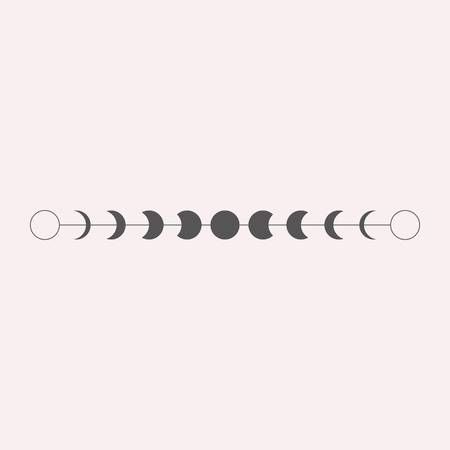 Moon phases icon, border, vector illustration in boho style Simple Moon Phases Drawing, Moon Phases Art Illustration, Moon Phase Line Art, Moon Cycle Illustration, Moon Phases Line Art, Moon Phase Illustration, Moon Phases Simple, Moon Cycle Drawing, Simple Moon Phases Tattoo