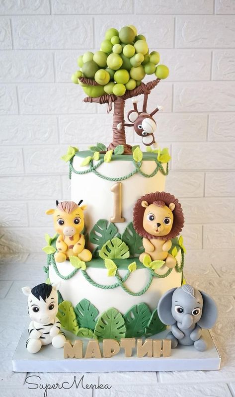 Lion Birthday Theme, Jungle Safari Cake, Jungle Birthday Cakes, Zoo Cake, Jungle Theme Cakes, Rodjendanske Torte, Shark Birthday Cakes, Jungle Theme Birthday Party, Animals Cake