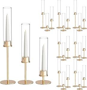 21 Pack 23.6 & 21.7 & 19.7 in Tall Gold Hurricane Candlesticks Holder with Glass Cylinder Cover - Candle Holders for Table Centerpiece (Gold) Gold Floating Candles, Glass Cylinder, Floating Candles, Candlestick Holders, Pharmacy Gifts, Table Centerpieces, Home Decor Furniture, Furniture Decor, Outdoor Gardens